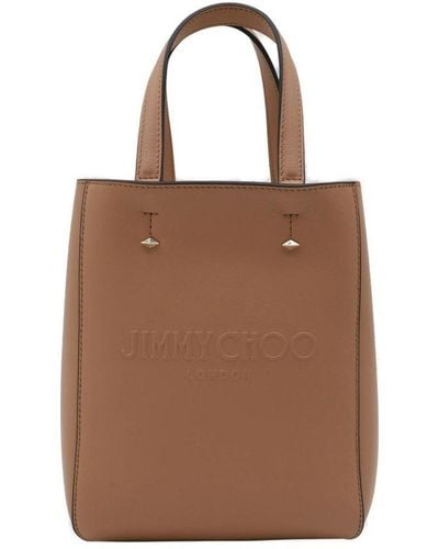 Jimmy Choo Small Lenny Logo Embossed Tote Bag - Brown
