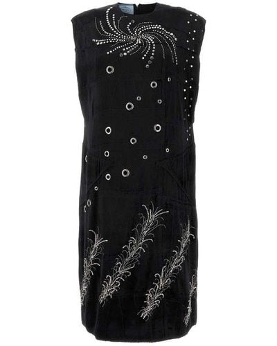 Prada Embellished Sleeveless Dress - Black