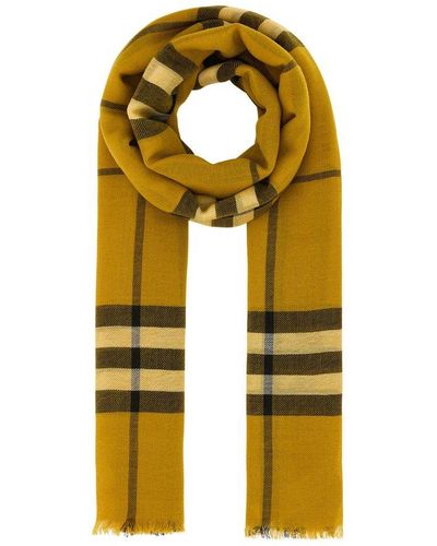 Burberry Checked Frayed-edge Scarf - Yellow
