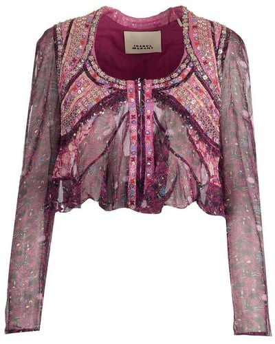 Isabel Marant Floral Printed Cropped Blouse - Pink