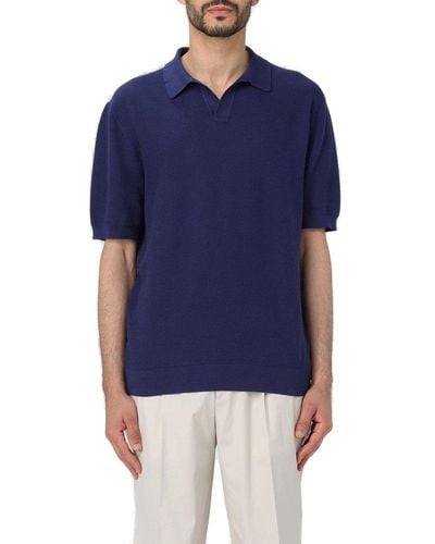 Zegna Short Sleeved Knitted Polo Shirt - Blue