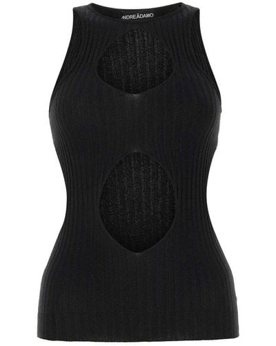 ANDREA ADAMO Cut Out Detailed Sleeveless Knitted Top - Black