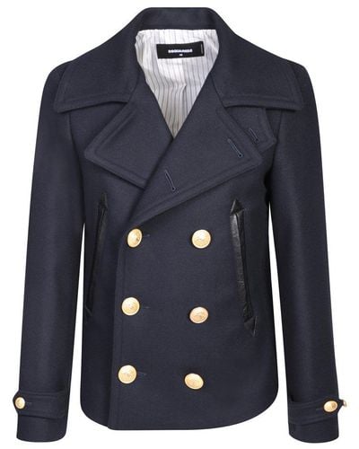 DSquared² Double-breasted Long-sleeved Coat - Blue
