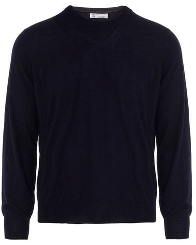 Brunello Cucinelli Crewneck Knitted Sweater - Blue