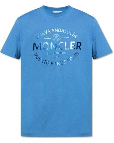 Moncler T-Shirt With Printed Logo - Blue