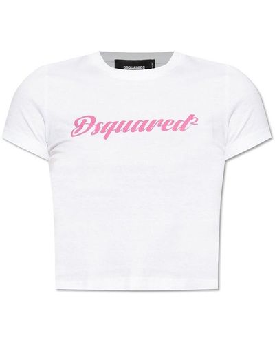 DSquared² Logo Printed Cropped T-shirt - White