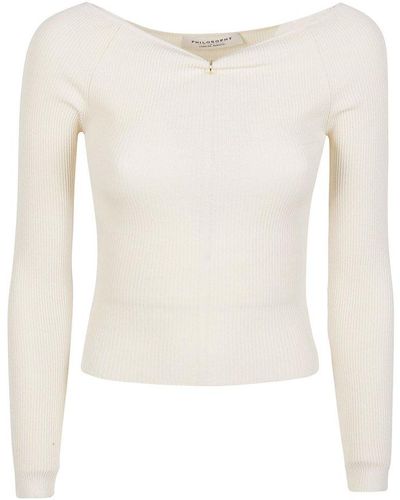Philosophy Di Lorenzo Serafini Boat Neck Knitted Sweater - White