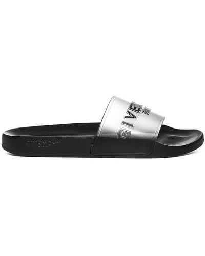 Givenchy Paris Logo Embossed Flat Sandals - Black