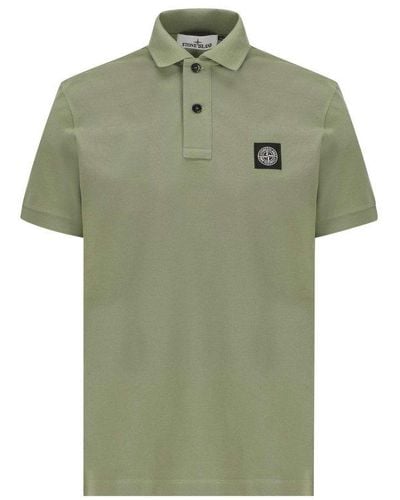 Stone Island Logo Embroidered Short-sleeved Polo Shirt - Green