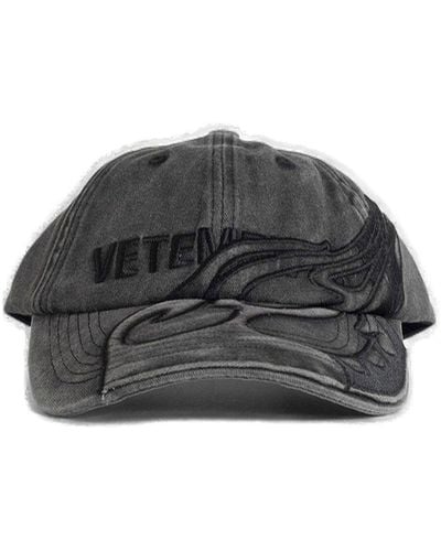 Vetements Logo Embroidered Curved Peak Cap - Gray