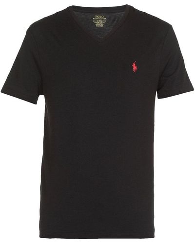 Polo Ralph Lauren Logo Embroidered V-neck T-shirt - Black