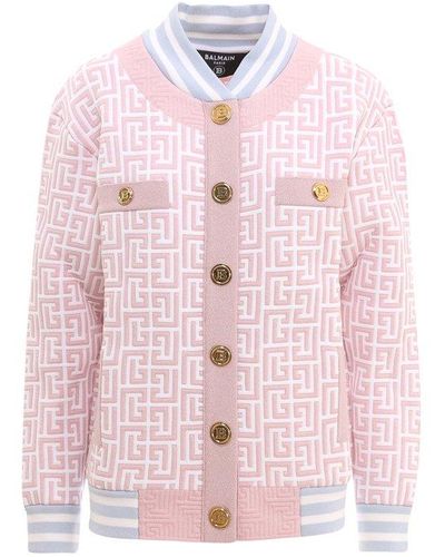 Balmain Monogram Pattern Bomber Jacket - Pink