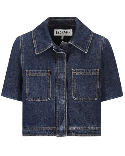 Loewe Cropped Jacket In Denim - Blue