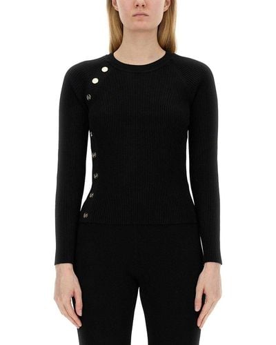 MICHAEL Michael Kors Logo Plaque Ribbed-knit Top - Black