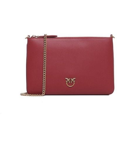 Pinko Logo Plaque Chain-linked Clutch Bag - Red