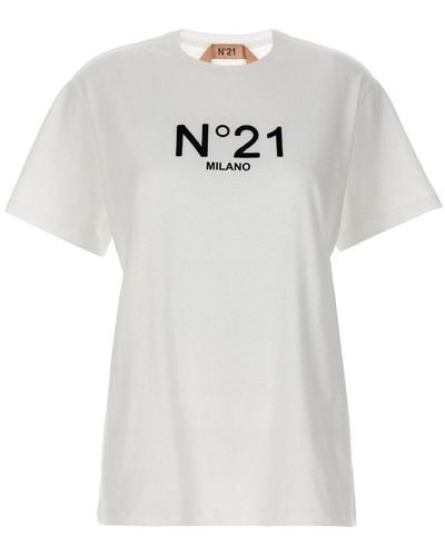 N°21 Flocked Logo Crewneck T-shirt - White
