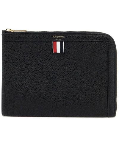 Thom Browne Logo Stamp Zipped Pouch - Black