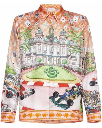 Casablancabrand King Of Cards Print Silk Shirt - Multicolour