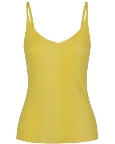 Fendi Asymmetric-hem Ribbed-knit Top - Yellow