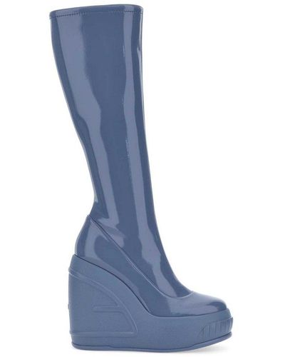 Fendi Shiny Wedge Platform Knee Boots - Blue