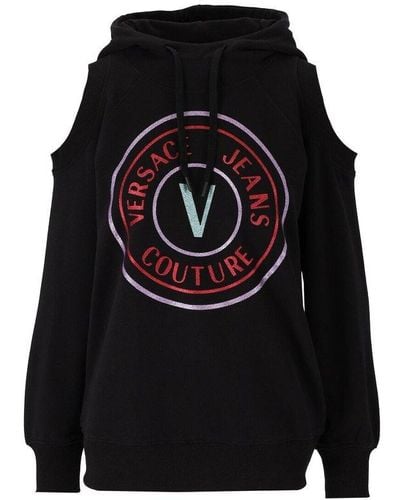 Versace Cut-out-v-emblem Hoodie - Black