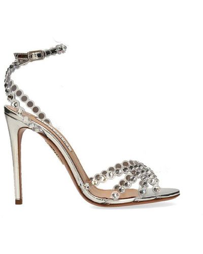 Aquazzura Tequila Plexi Crystal Embellished Sandals - Metallic