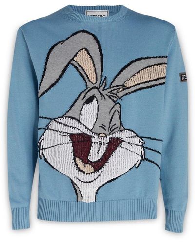 Iceberg Bugs Bunny Intarsia Knitted Sweater - Blue