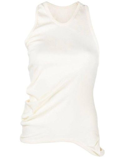 Low Classic Asymmetric Ruched Tank Top - White
