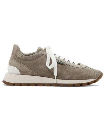 Brunello Cucinelli Round-toe Lace-up Trainers - Natural