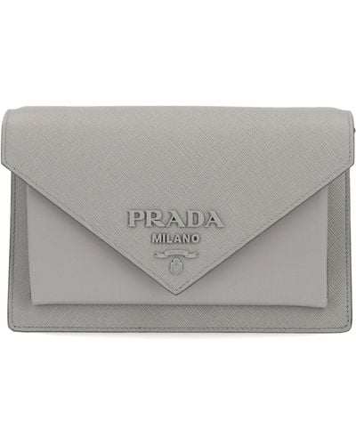Prada Envelope Leather Cross Body Bag - Gray