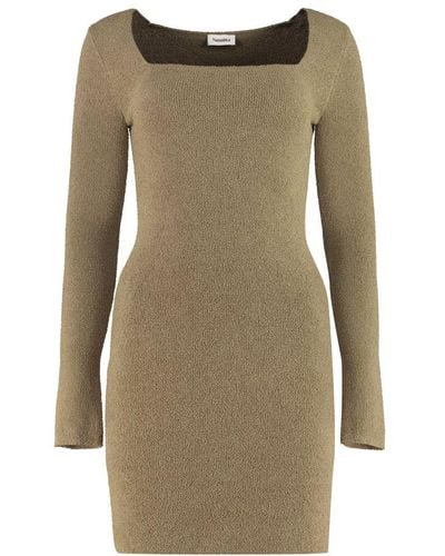 Nanushka Leah Square-neck Slim-cut Knitted Dress - Natural