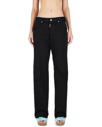 DSquared² High Waisted Straight Leg Jeans - Black
