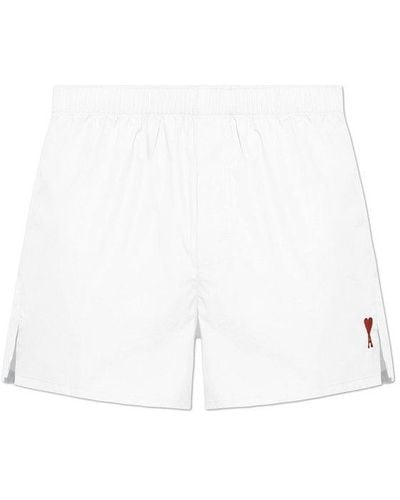 Ami Paris Logo Embroidered Swim Shorts - White