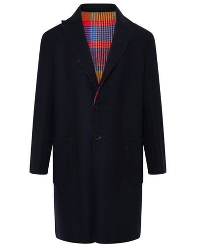 Etro Multicolour And Blue Wool Reversible Deconstructed Coat