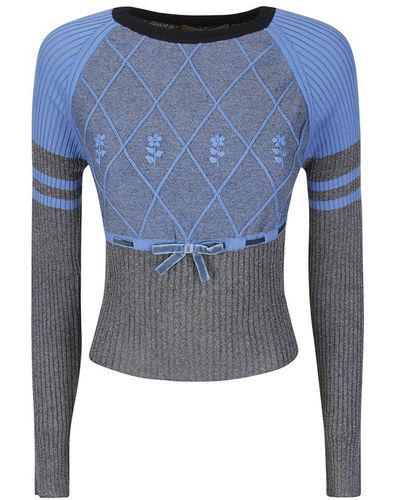 Cormio Floral Embroidered Knitted Sweater - Blue