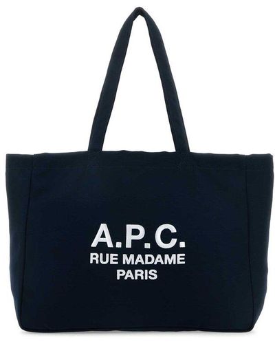 A.P.C. Logo Printed Tote Bag - Blue