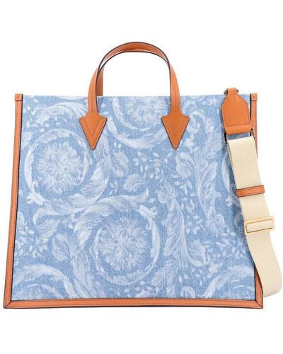 Versace Allover-printed Denim Top Handle Bag - Blue