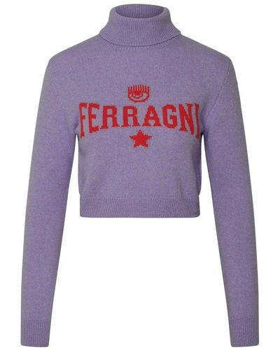 Chiara Ferragni Logo Intarsia Turtleneck Sweater - Purple