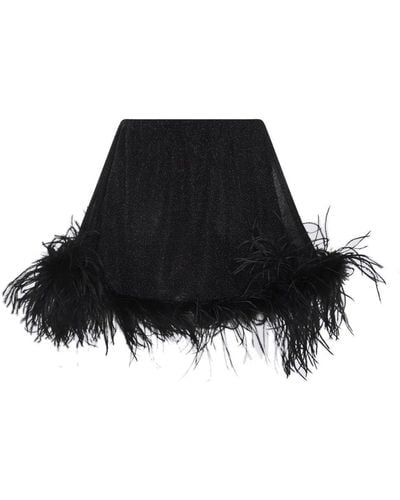 Oséree Feather-trim Drawstring Mini Skirt - Black