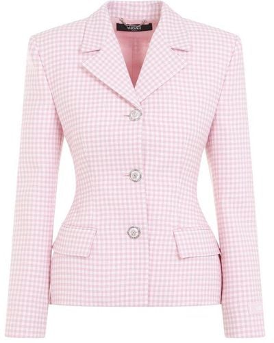 Versace Gingham Checked Blazer - Pink