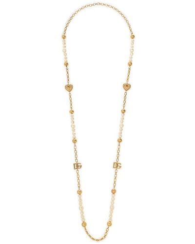 Dolce & Gabbana Logo Plaque Chain-linked Necklace - White