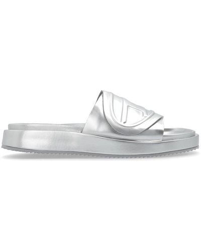 DIESEL Sa-slide D Oval Metallic Sandals - White