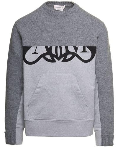 Alexander McQueen Grey Crewneck Sweatshirt With Logo Print At The Front In Wool