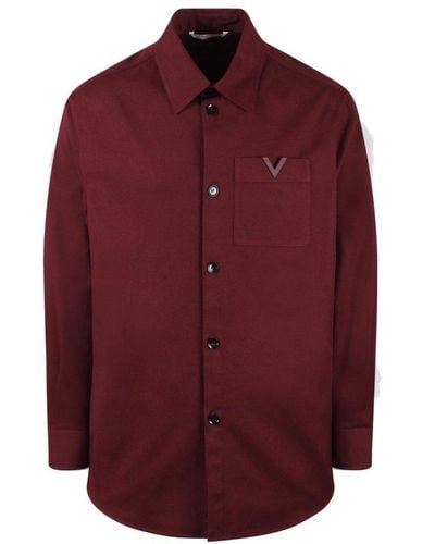 Valentino Vlogo Plaque Straight Hem Shirt - Red