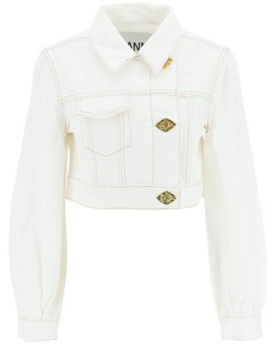 Ganni Cropped Denim Jacket - White