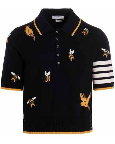 Thom Browne Polo 'bird And Bees' - Black