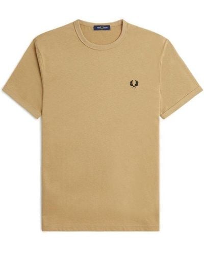Fred Perry Ringer Logo-embroidered Crewneck T-shirt - Natural