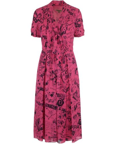 Burberry Graffiti Print Silk Dress - Pink