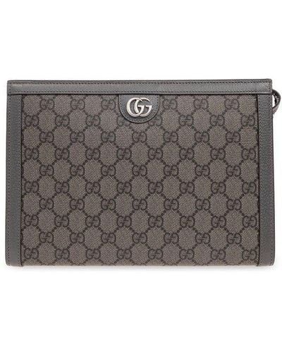 Gucci Ophidia Logo Plaque Clutch Bag - Grey