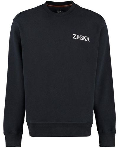 Zegna Logo Detail Cotton Sweatshirt - Blue